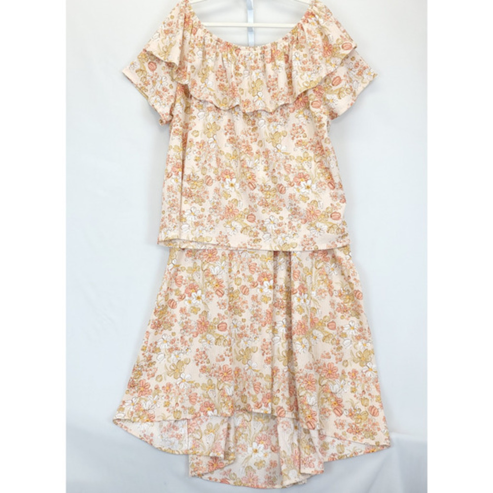 Cato High Low 2 Pcs Dress Ruffle Top Women 22 / 24 Peach Floral Boho Cottagecore
